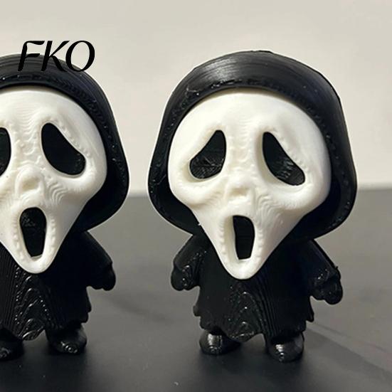 Compact Ghost Face Decor 3D Printed Scream Ornament, Mini Desktop Statue for Halloween Cartoon Desk Figurine Decoration, Funny Skeleton Home