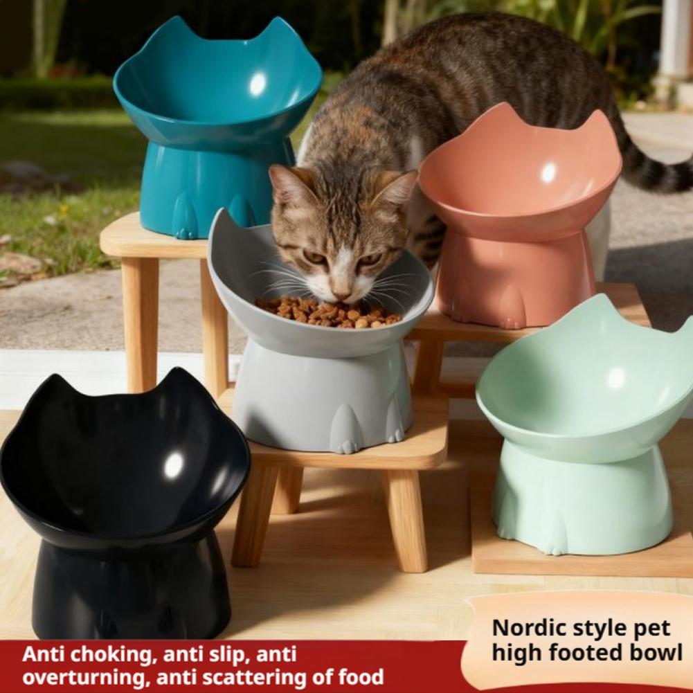 1pc WhiskerWare Elevated Cat Bowl, Anti-Tip Plastic Raised Pet Feeding Dish with Tilted Edge, Neck Protection Kitty Food