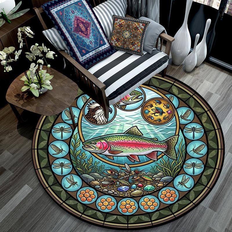 Aquatic Life Glass Round Area Rug Under Office Chairs Bedroom Living Room Home Decor