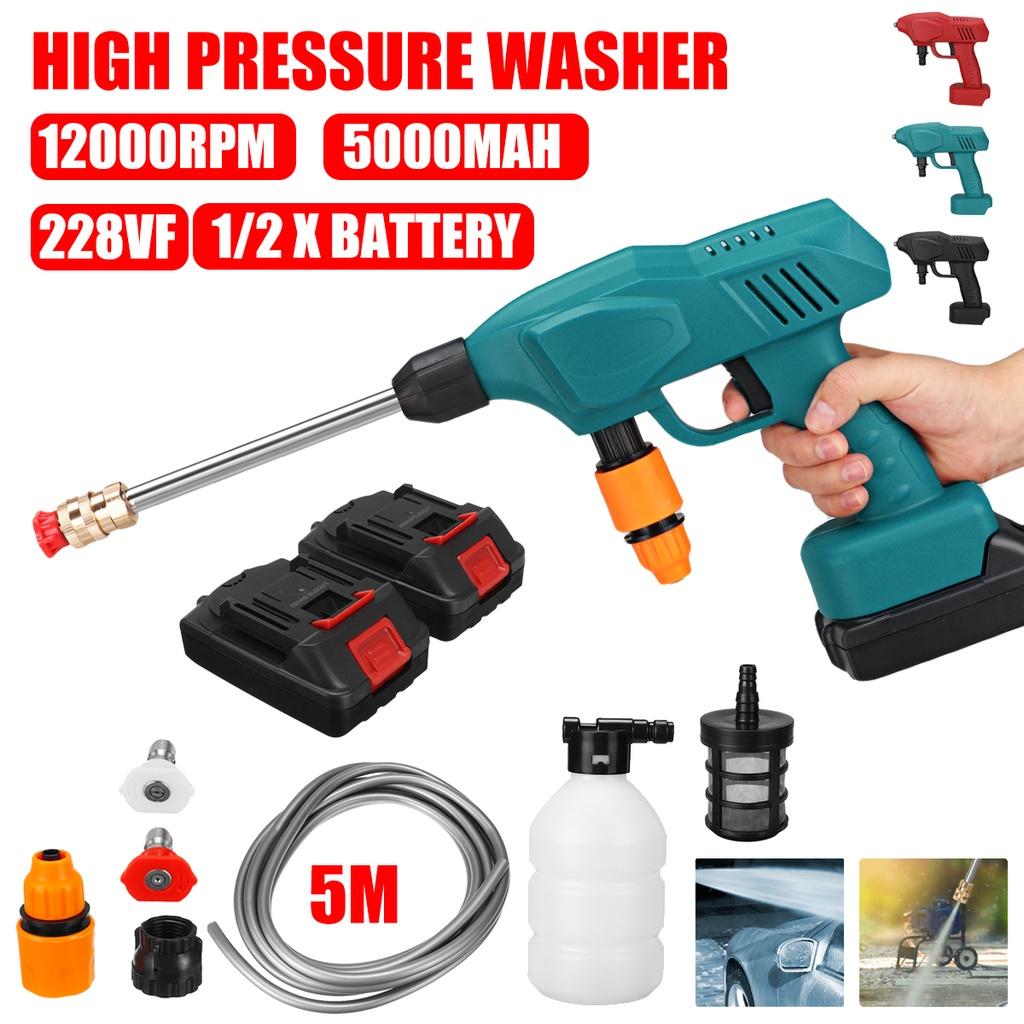 288VF 5000 mA 50Bar Cordless Car Washer Spray Water Gun High Pressure Car Wash Nozzle Cleaning Machine for 18V Battery ABS Plastic