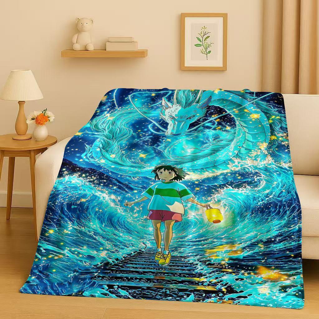 3D Retro Cartoon Spirited Away No Face Man Flannel Blanket,Ultra Soft Warm Plush Throw for Home Bedroom Bed Sofa Cover Kid Gift