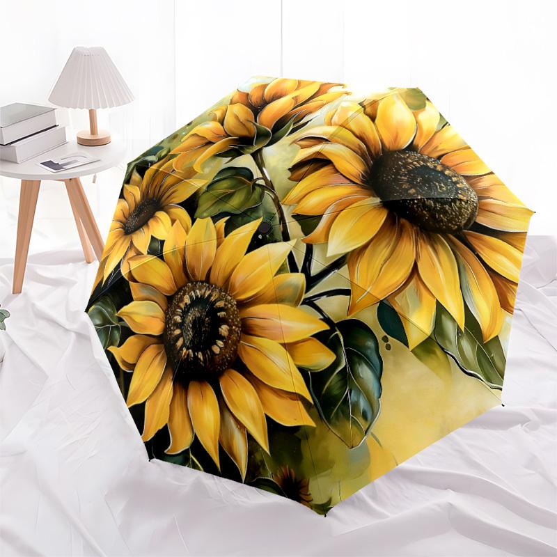 1pc Sunflower Garden Automatic Folding Umbrella, Lightweight Retractable Compact Travel Umbrella, 8-Rib Sturdy Frame, Fine Outdoor Umbrella121