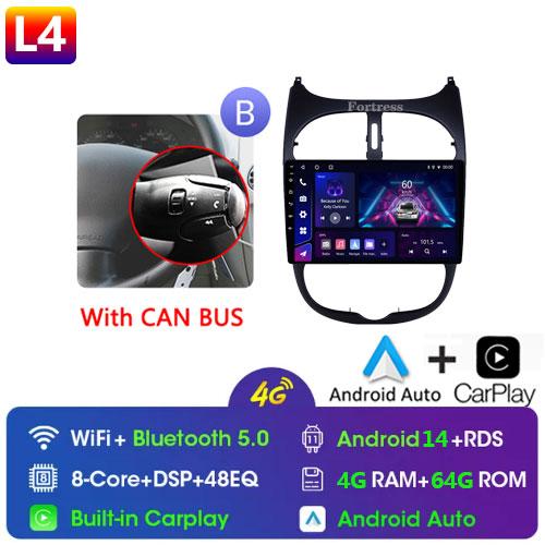 2DIN Android 13 Radio For Peugeot 206 206CC 206SW 2001 2002 2003-2008 Car Stereo Multimedia Player Carplay Auto GPS Navigation