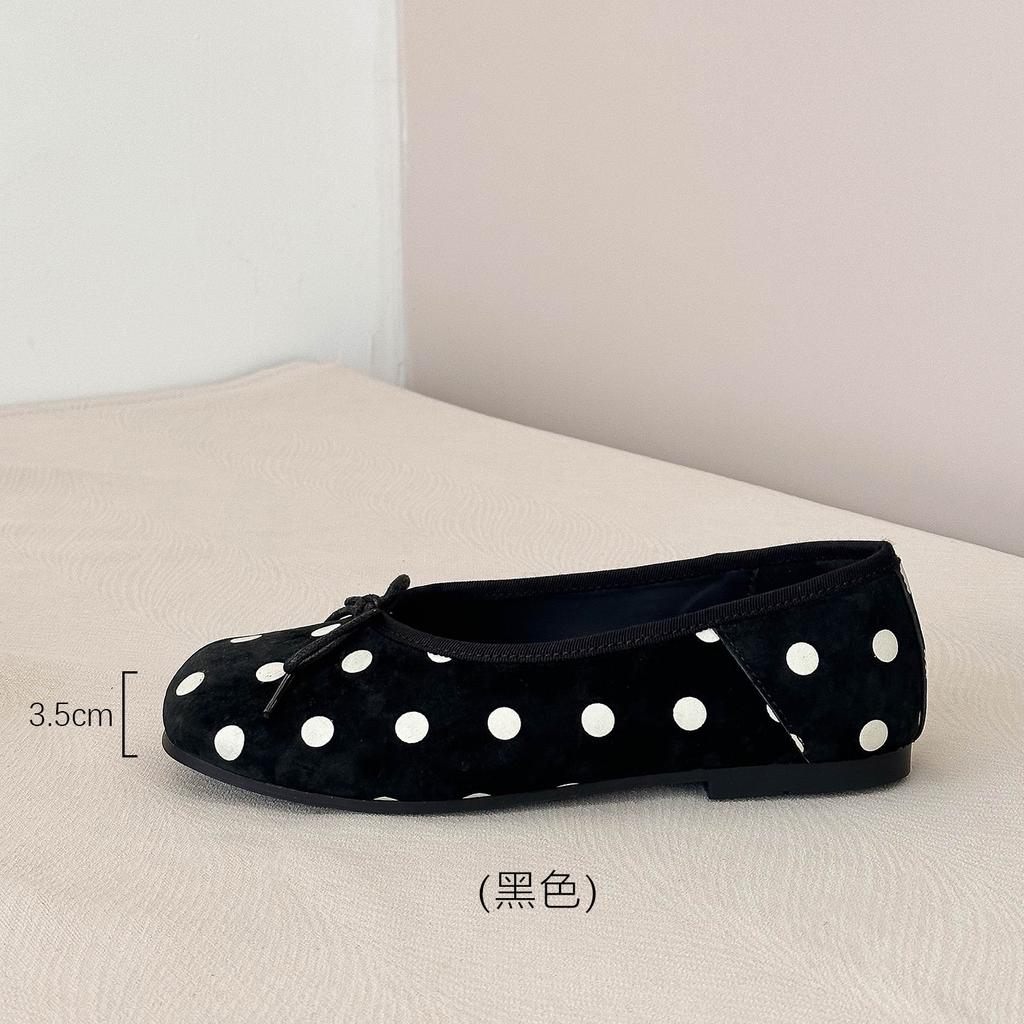 Sheepskin Version~ Sweet Wind Bow Polka Dot Ballet Shoes Women'S FlatSoled Ladyshoes Round Head One Pedal Commuter Shoes