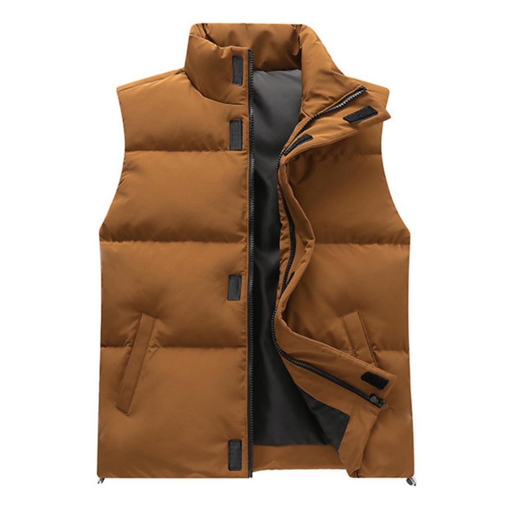 Men's And Women's Casual Solid Color Sleeveless Zipper Vest Men's Stand-up Collar Hooded With Cotton Warm Waistcoat