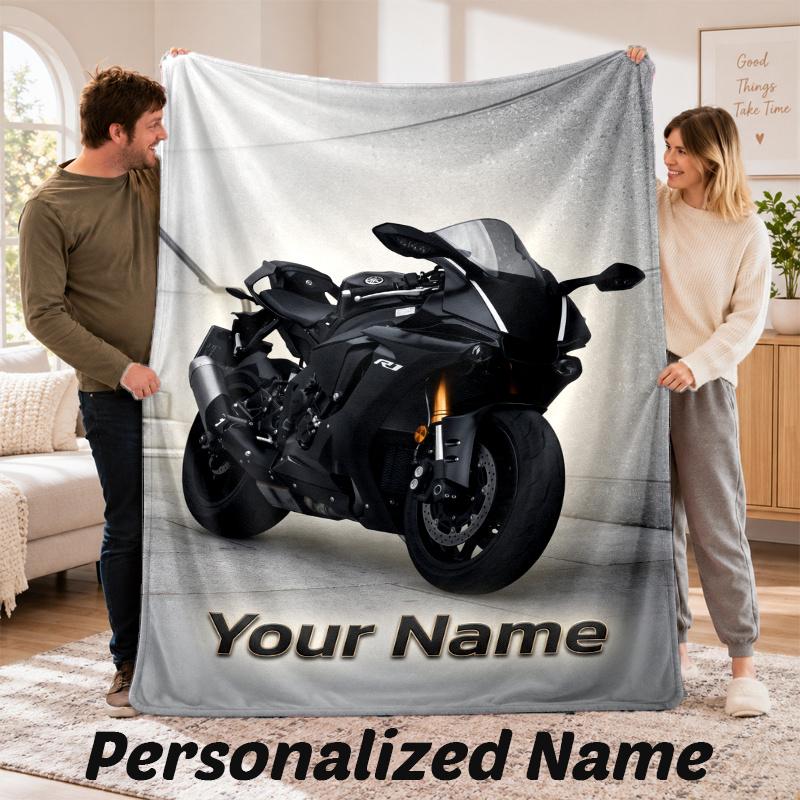 Benutzerdefinierter Name Yamaha Racing Flanell-Kuscheldecke Personalisierter Text Weiche Decke Bett Sofa Geschenk