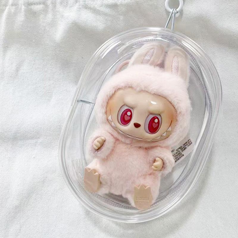15cm Labubu Průhledný Ochranný Kryt Monstrum Hračka Elf Panenka Kryt Úložný Box Roztomilý Elf Plyšák Kryt na Display pro Party Panenky