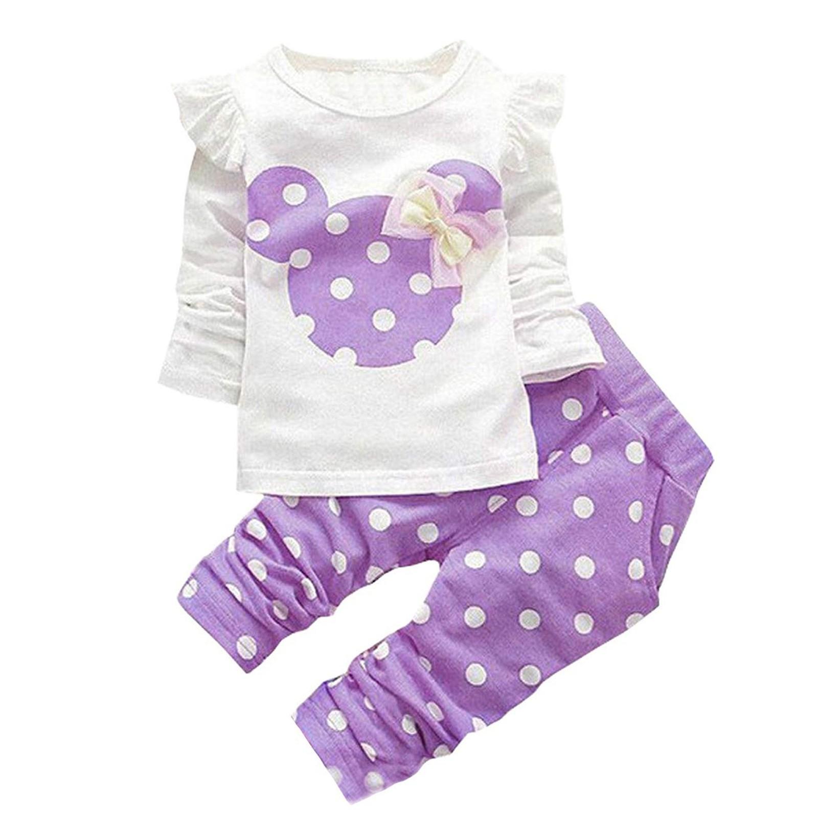 

Милый комплект одежды для маленьких девочек, футболка с длинным рукавом и штаны, детские наряды из 2 предметов 90 фиолетовый