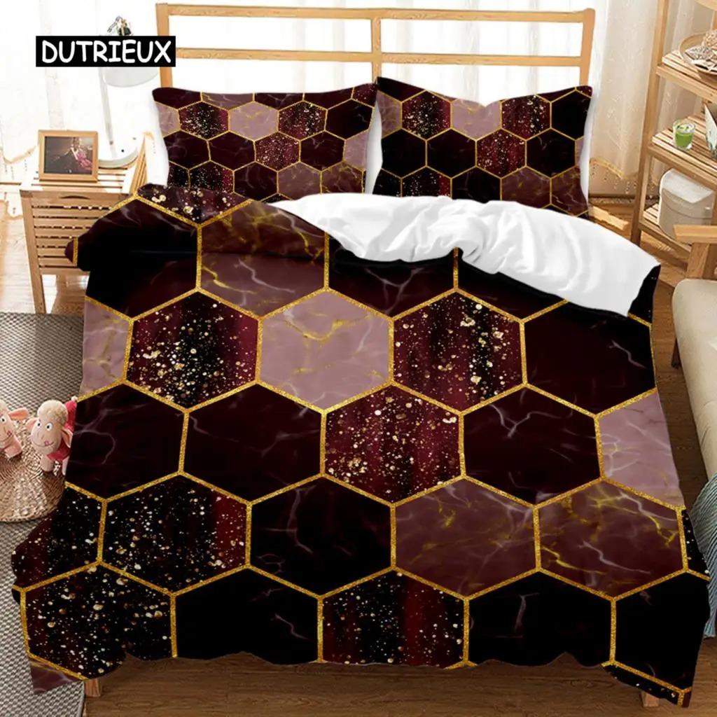 Honeycomb Hole Duvet Cover Set Geometric Print Twin Bedding Set S