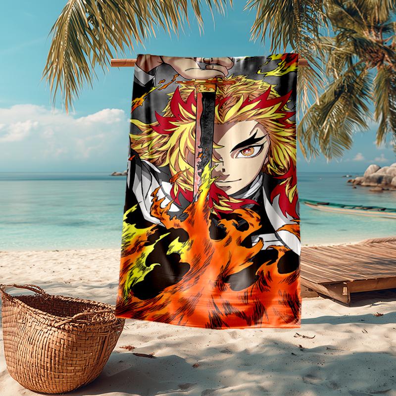 Rengoku Kyoujurou Fashion Beach Towel: Ideal for Summer Adventures Soft, absorbent and quick drying suitable for swimming and bathing