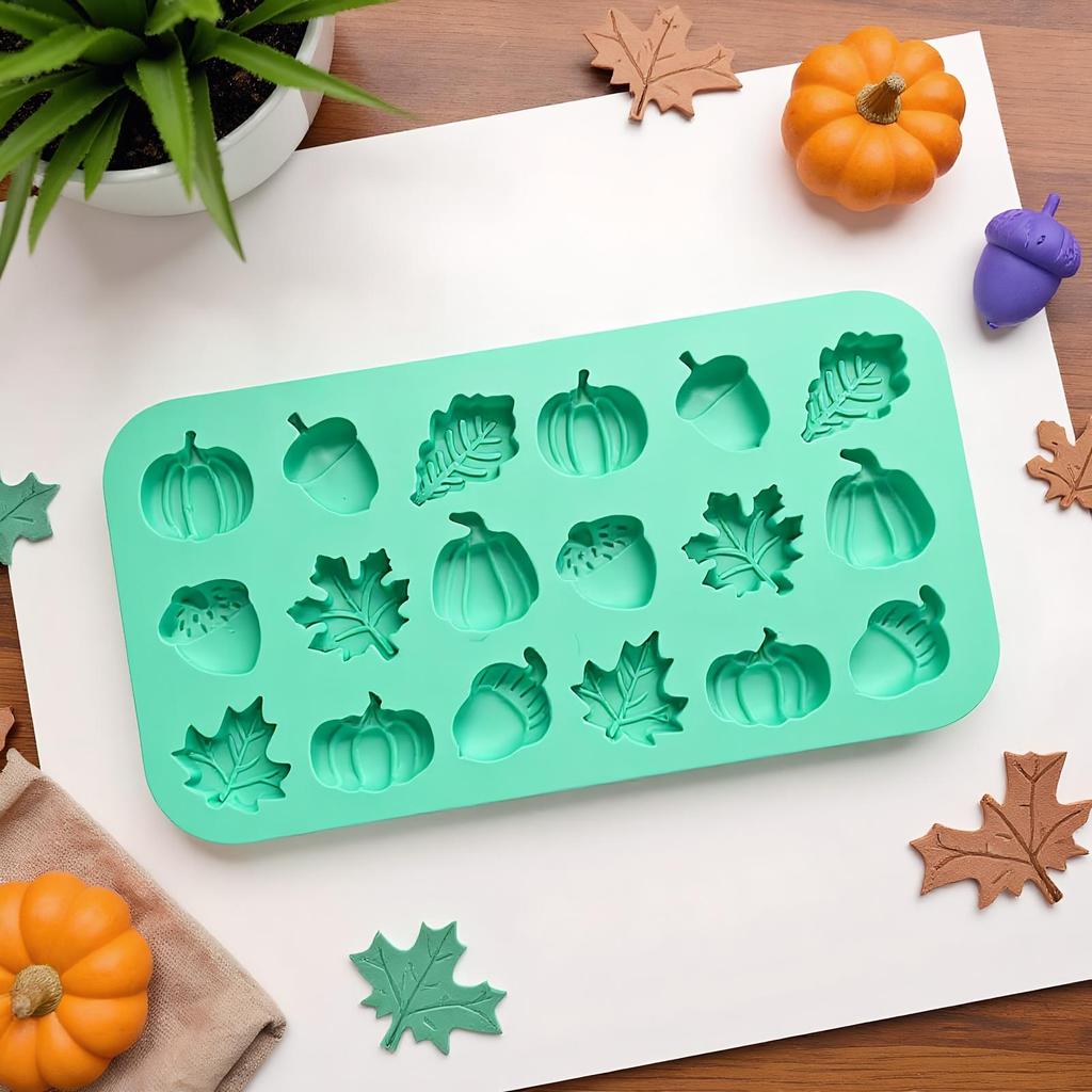 Mini Fall Molds 18-Cavity Pumpkin Pine Cone Maple Leaves Moulds Mini Silicone Non Stick Easy Release Molds for Craft Soap