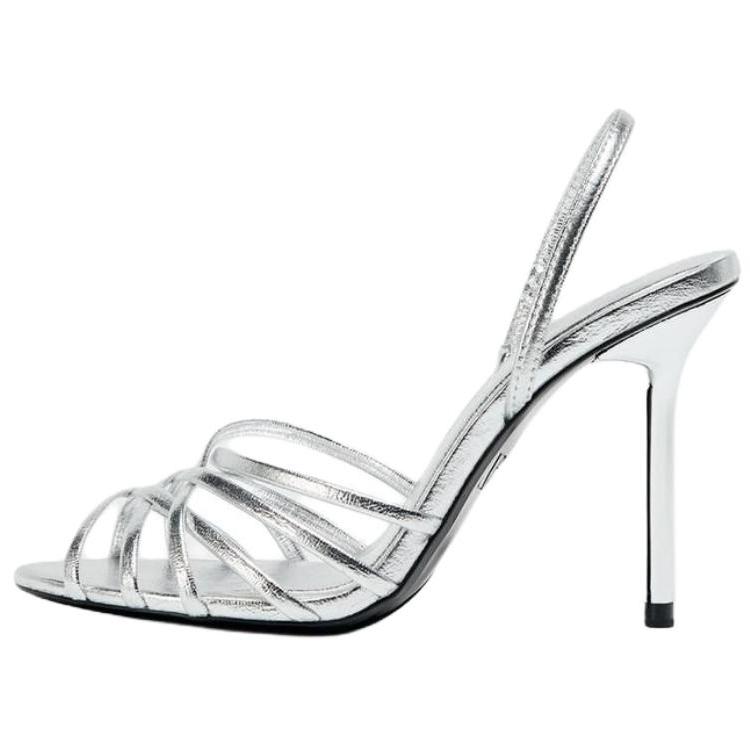 Zara Pu Fashionable Elegant One Strap Sandals Women Sandals Silver 3328610808