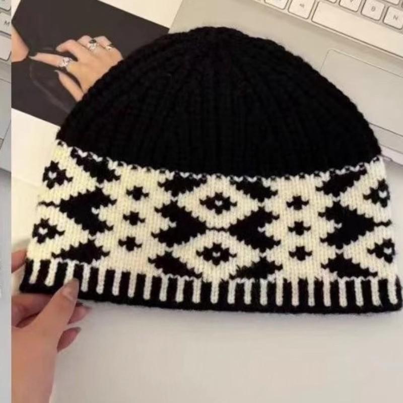 New retro hat wool hat versatile handmade autumn and winter bucket hat fashion warm jacquard knitted head hat