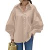 Top da Donna Sottili a Maniche a Lanterna, Monocolore, con Collo a Revers e Bottoni, per Primavera e Autunno, Ufficio, Formali