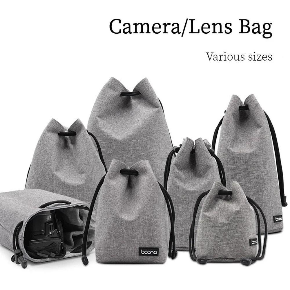 Adjustable Strap Camera Storage Bag Dustproof Velvet Lining DSLR Drawstring Bag Inner Bag Waterproof Lens Protective Case