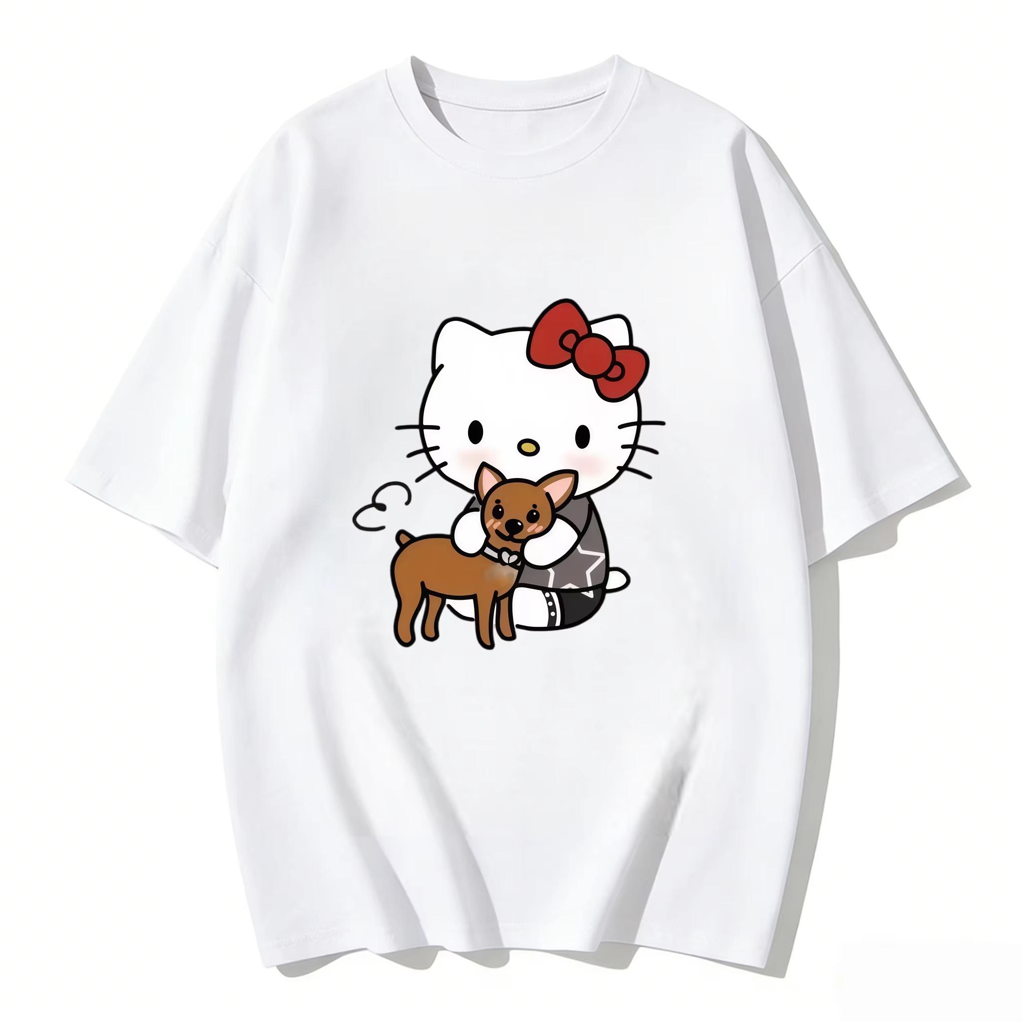 

2026 new Summer HelloKitty Cute Graphic Tee Casual Short Sleeve Cotton Top for Women Girls Kawaii Cartoon Print Streetwear S