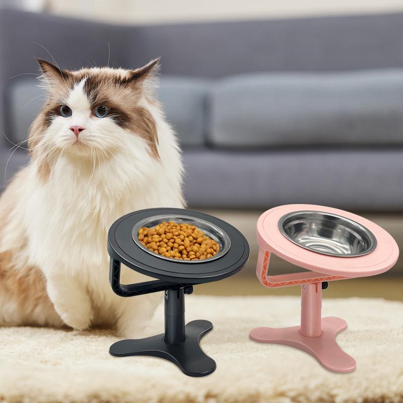 Pet High-footed Stainless Steel Stand Bowl Height Adjustable Prevent Knocking Cat's Rice Bowl Pet Feeding Supplies Accessories