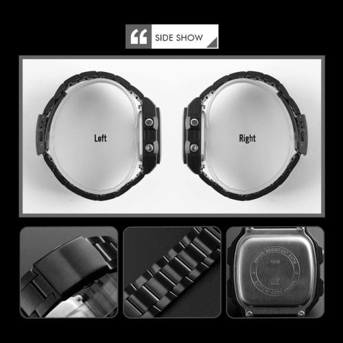 USWATCH Fashion Sports Stainless Steel LED Digital Alarm Chronograph Waterproof Multifunction Men's Quartz Watch, Silver, Chronograph, Digital, Quartz