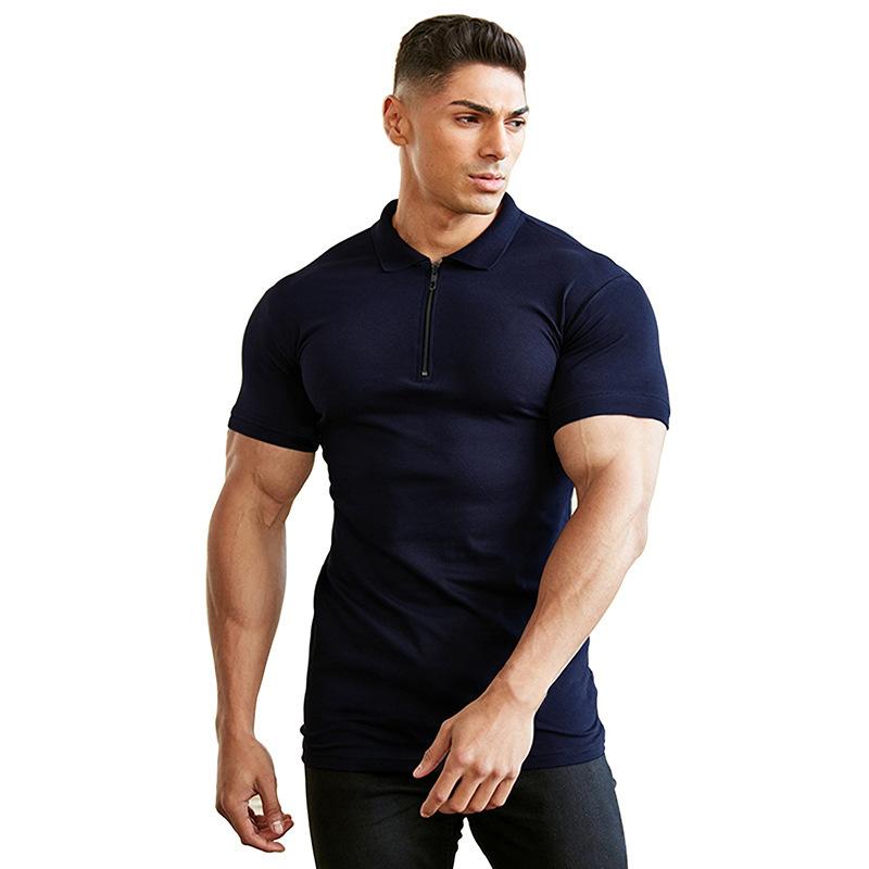 Trendiges Herren Sommer Polohemd mit Reißverschlusskragen und kurzen Ärmeln Herren Revers Einfarbig T-Shirts Mode Herren Tops