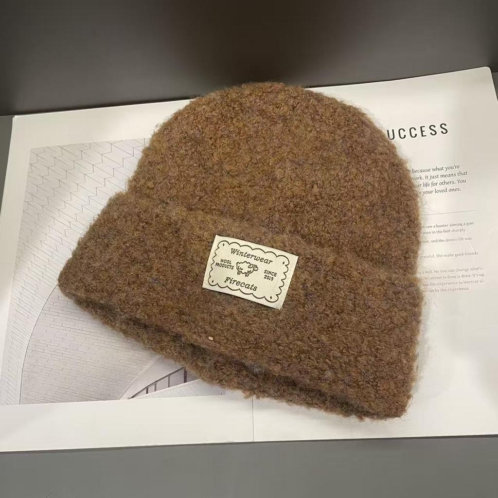 Patch Knitted Hat for Women In Autumn and Winter Warm and Ear Protecting Soft and Waxy Thickened Plush Woolen Hat Showing A Trendy Face