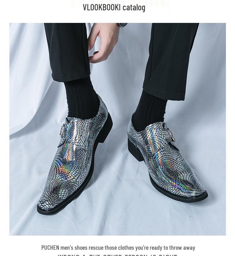 Silver Demon Color-Changing Pointed Toe Chelsea Leather Shoes for Men - Trendy, Casual, Nightclub-Ready Hairstylist Footwear.