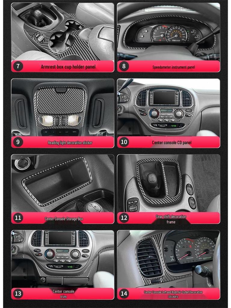 Toyota 01-07 Sequoia Karbonszálas Belső Középkonzol Pohártartó Matrica