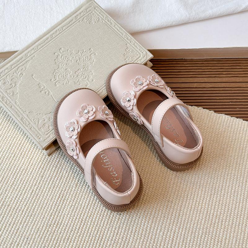

New Girls Leather Shoes Lolita Wedding Party Children Mary Jane Shoes Sweet Flower Fashion Kids Princess Dress Flat Shoes 24