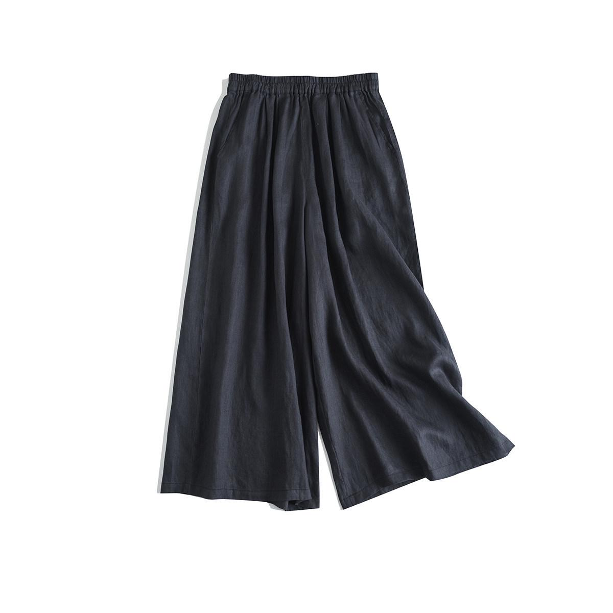 Light Linen Cropped Wide-Leg Culottes: Artistic Japanese-Inspired Casual Pants One Size