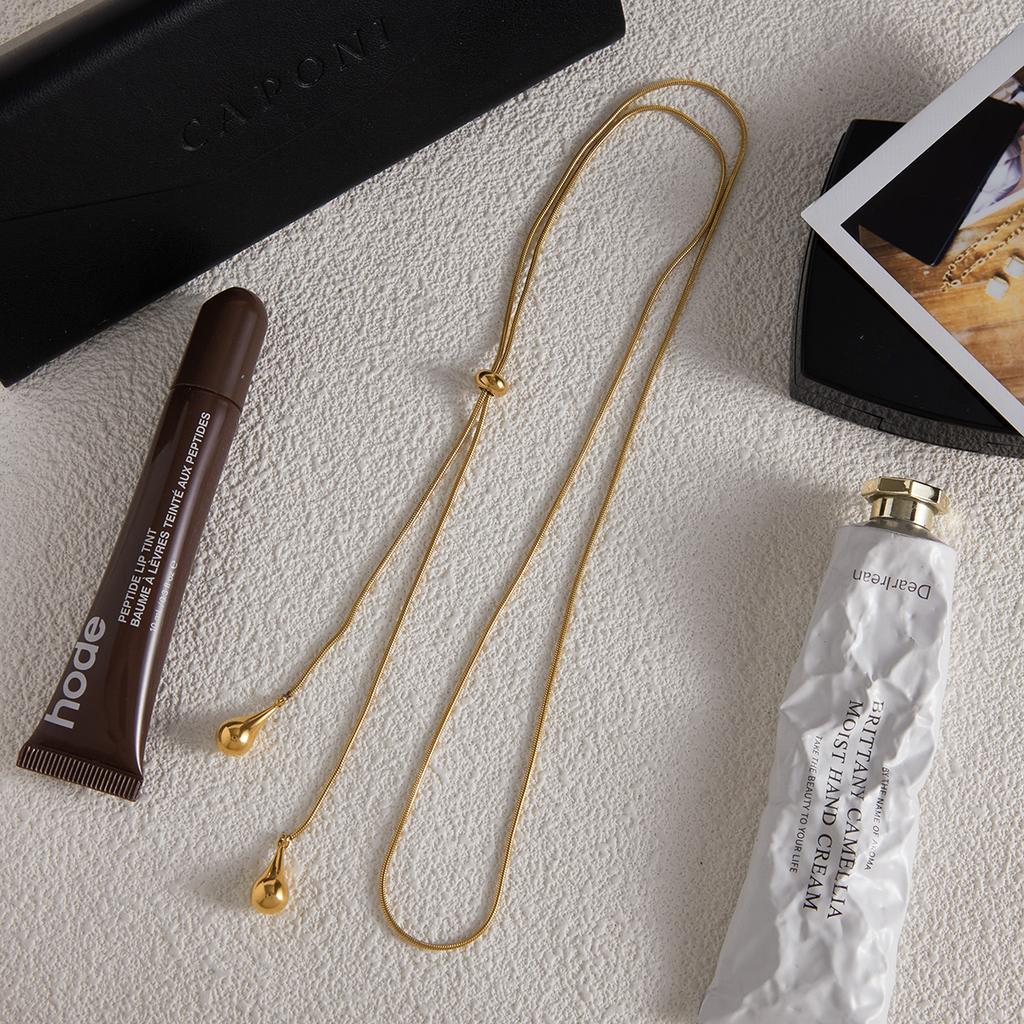 Yori Stainless Steel Minimalist Teardrop Pendant Adjustable Y Chain Tassel Necklace Waterproof Statement Jewelry Accessories