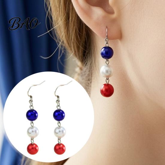 Dangle Drop Earrings 1 Pair Independence Day for Women, Red White Blue Beads European American Style Earrings, 4th of July Patriotic Jewelry Memorial