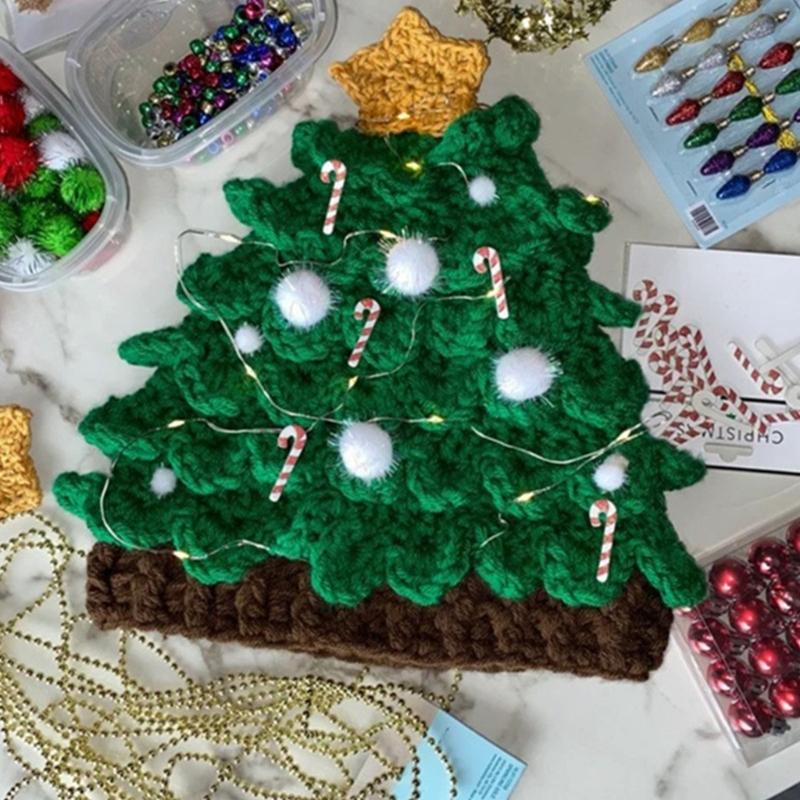 Knitted Christmas Tree Hat Keeping Warm Head Hat Decorations Supplies for Holiday Birthday New Year Party Decorations