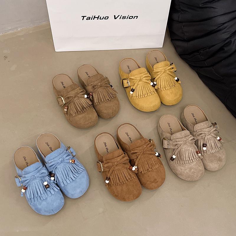 Frühlings Damen Weiche Sohle Offene Zehen Sandalen Mit Plüsch Wildleder Und Quaste Für Lässige Outdoor-Kleidung