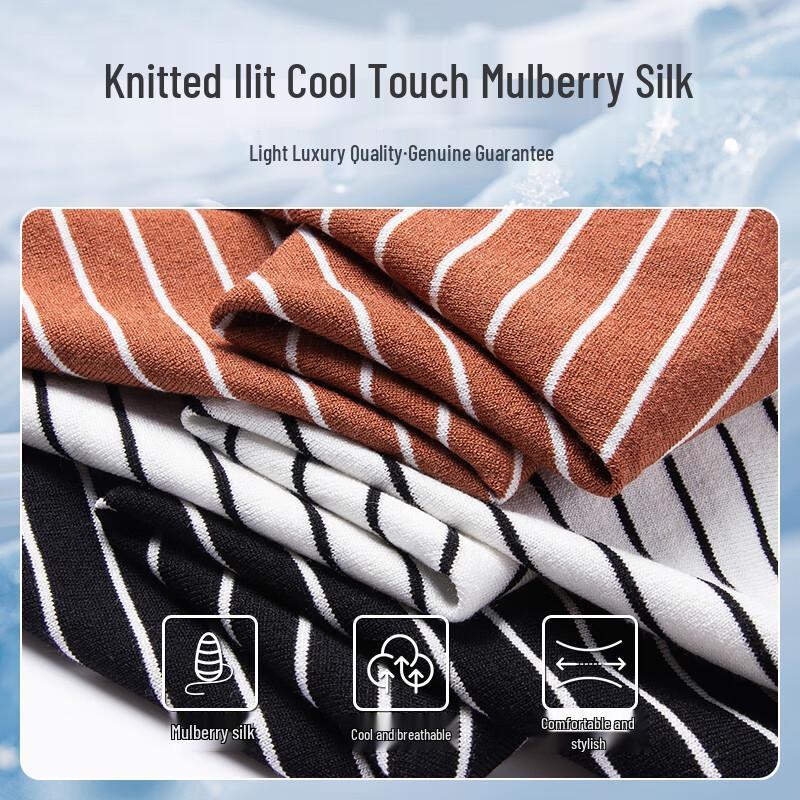 MONTAGUT Men's Striped Mulberry Silk Blend Short-Sleeve Polo Shirt