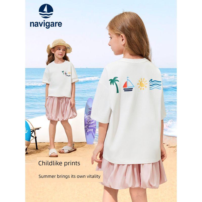 Navigare Italian Small Sailboat Girls' Short-Sleeved T-Shirt Women's 2026 Summer New Children's Thin Top