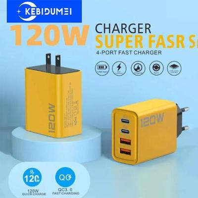 4 Ports Schnellladung QC3.0 Doppel-USB-Telefonladegerät Doppel-PD 120W Schnellladung Typ-C-Ladegerät Adapter Handy-Ladegerät für Smartphone