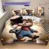 3pcs Anime Bear Floral Crown Bedding Set - Includes One Quilt Cover and Two Pillowcases (No Core) - Home Decor, Festival Gift, Polyester Fab