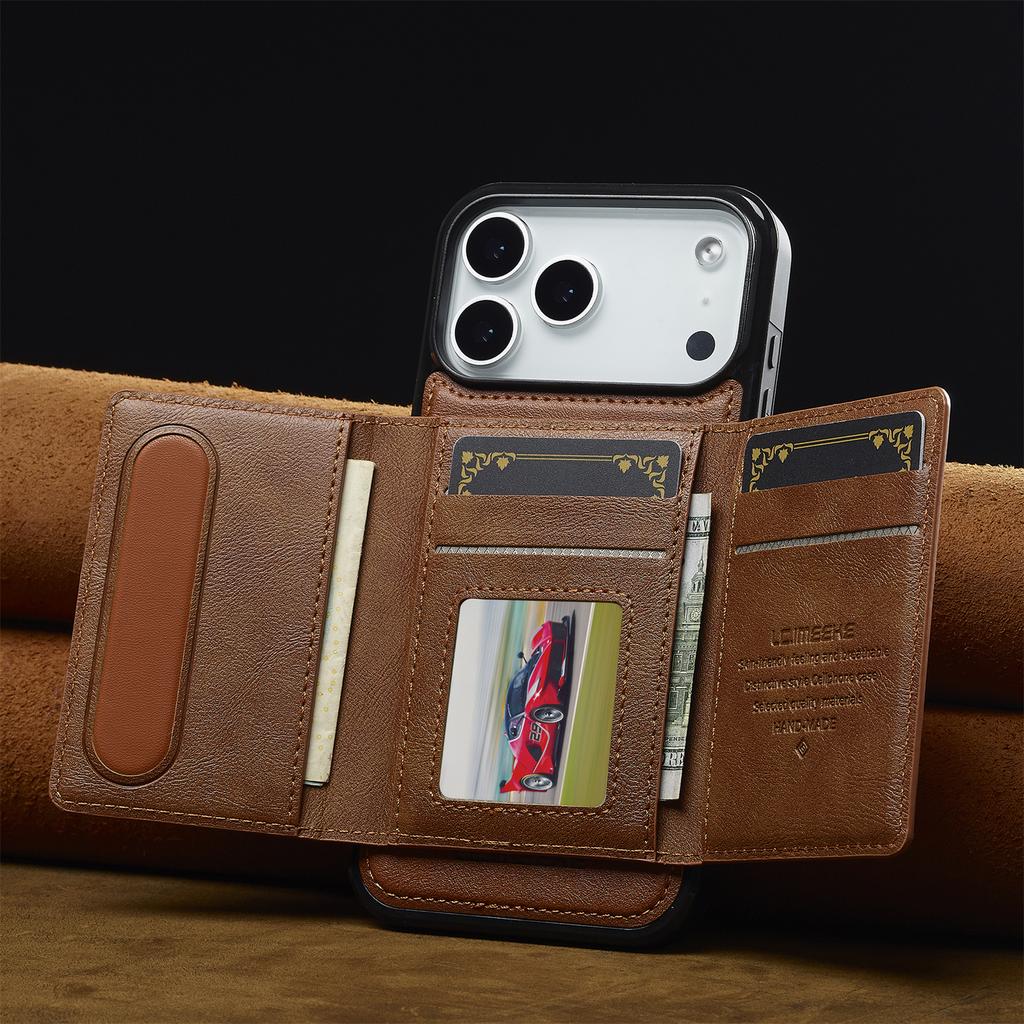 LC.IMEEKE L5 For iPhone 17 Pro Magnetic Phone Case Leather Back Cover with Detachable Card Holder