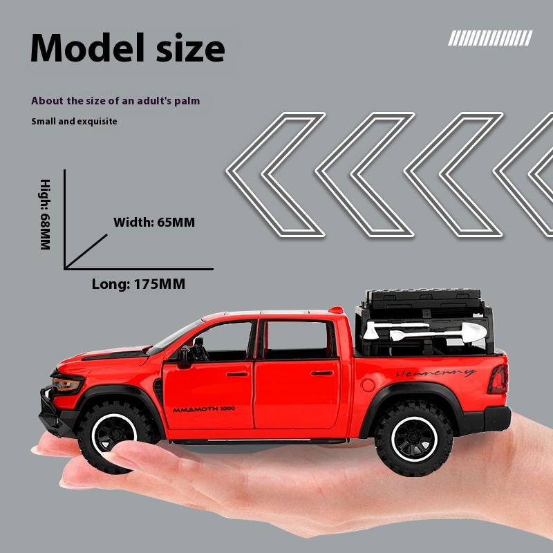 1:32 RAM MAMMOTH Pickup Off Road Vehicle Miniature Diecast Metal Model Car Toy Pull Back Sound & Light Collectibles Gifts