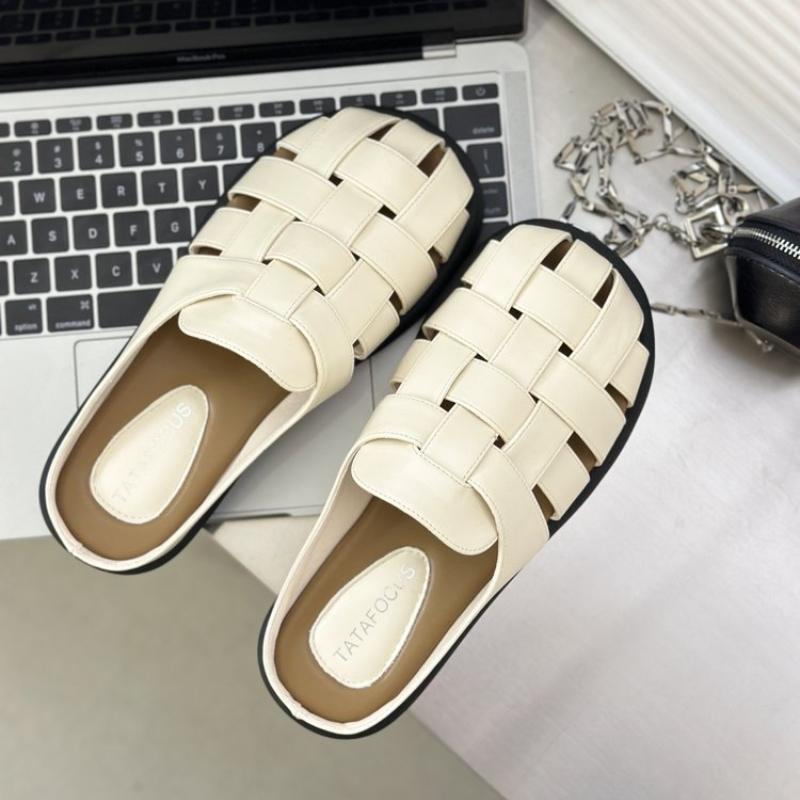 Woven Peep-Toe Slippers for Women, Thick Sole, Heelless, Perfect for Summer and Spring, Trendy Closed-Toe Half Slippers