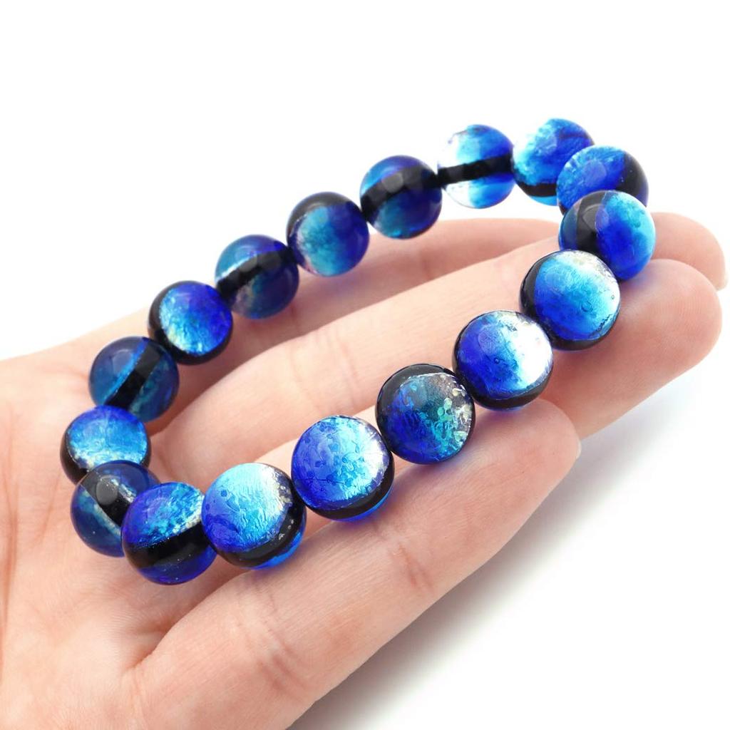 Yonaguni Blue Firefly Glass 12mm Glowing Bracelet Okinawa Yonaguni Island Inner Diameter 16cm [GOLD STONE] Approx.