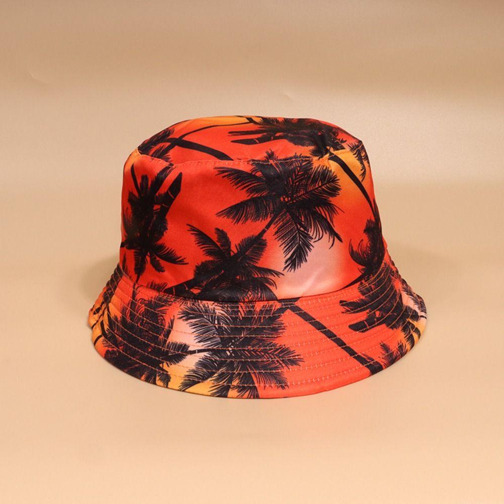 Fashion Bohemian Style Fisherman Hat Coconut Tree Print Casual Sun Hat UV Protection Lightweight Beach Hat Outdoor Activities