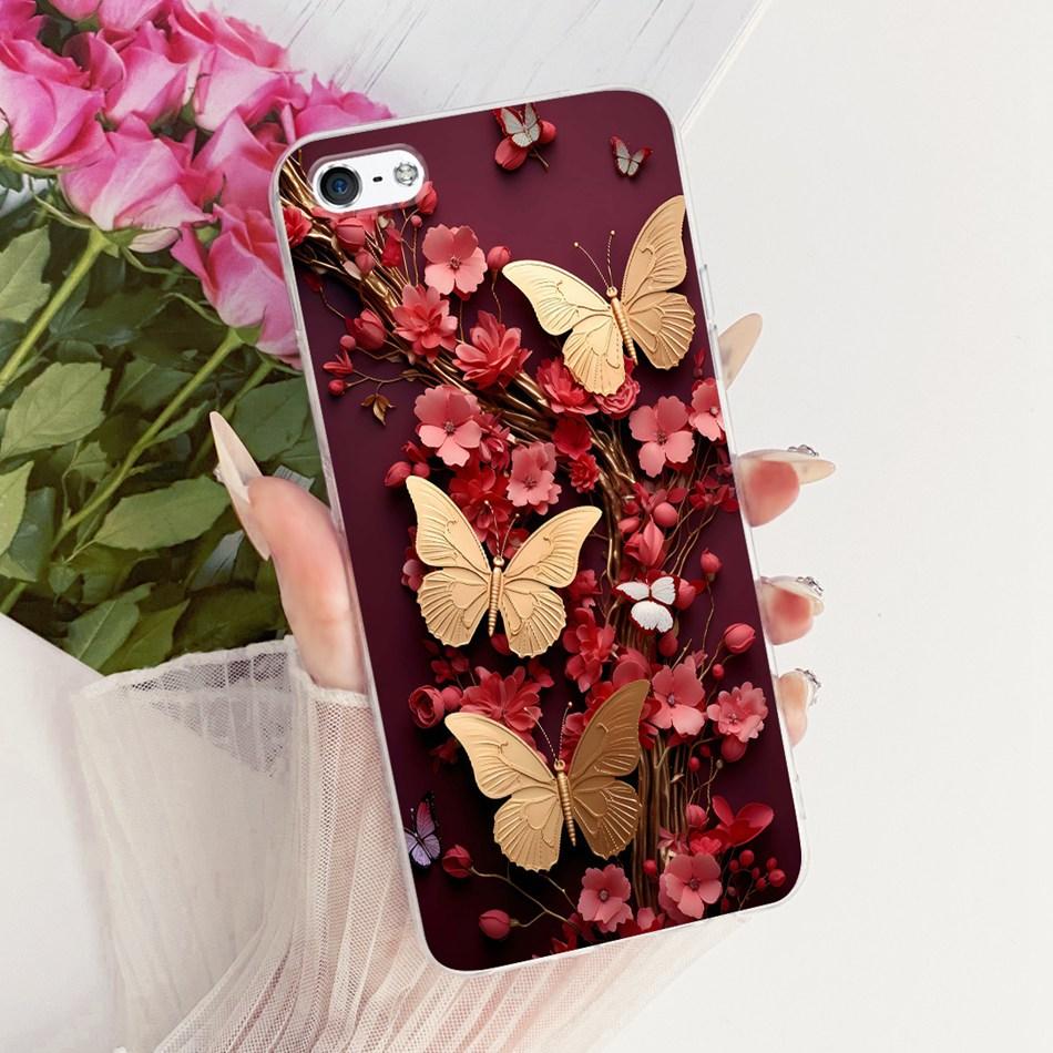 For iPhone 5 5s SE (2016) 4 4s Cute Flower Butterfly Cat Painted Case For iPhone5 iPhone4 Soft Silicone TPU Phone Cases