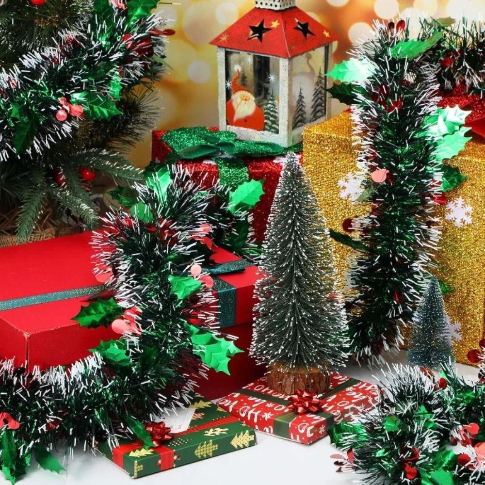 2PCS Reusable 2M Christmas Garland DIY Shiny Tinsel Xmas Tree Ornaments Pendant Prop Adjustable Ribbon Garland Party Decor
