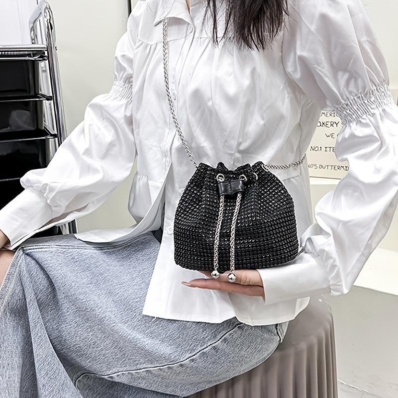 Large Capacity Drawstring Bucket Bag | Adjustable Chain Strap, Versatile for Casual, Office & Shopping