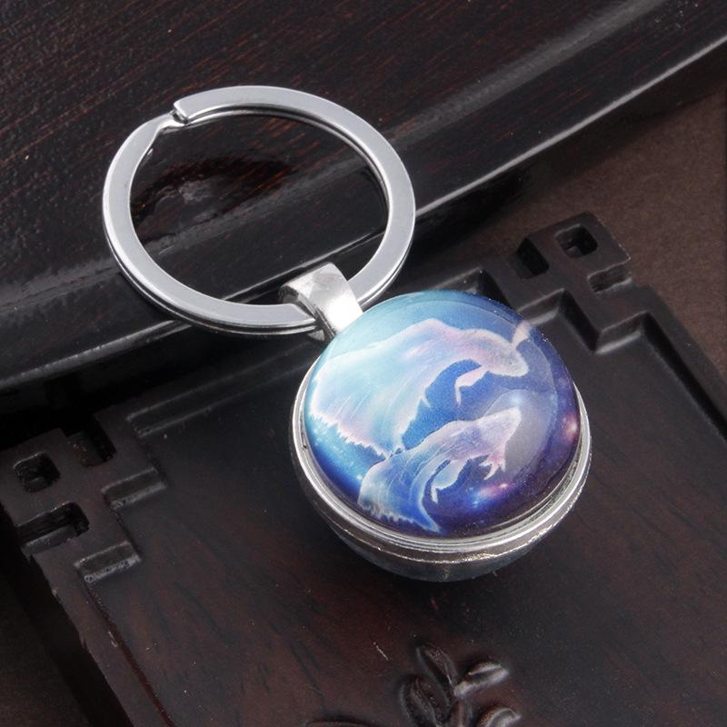 Luminous Scorpio Virgo Crystal Keychain: Double-Sided Glass Pendant Metal Keyring