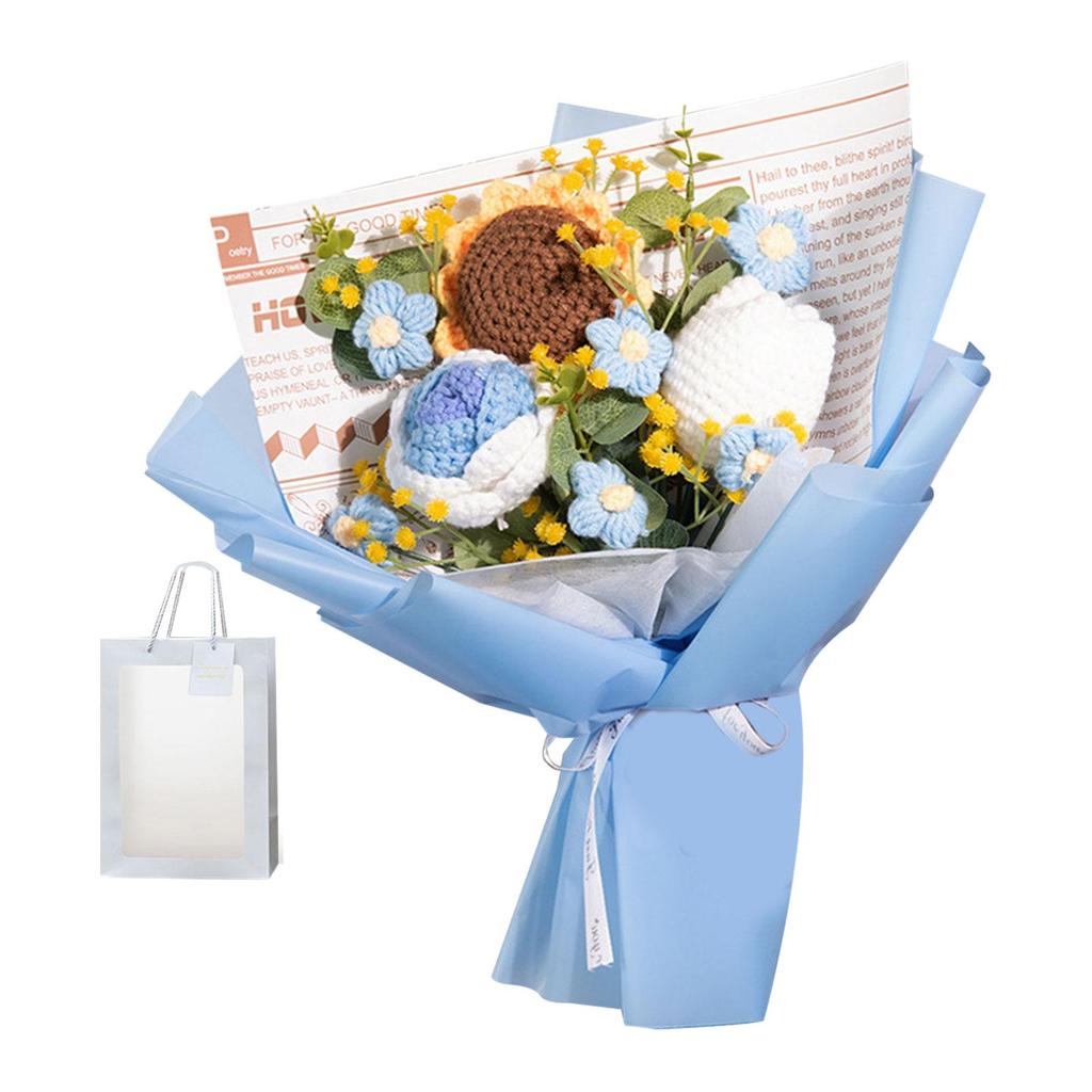 Crochet Flowers Gift Bouquet Knitting Flower Handmade Table Decoration for Home Decor Multifunctional Finished Product