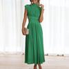 Lady Prom Dress Pleated Sleeveless Solid Color Stand Collar Hollow Out Dress-up Mid-calf Length Wedding Party Women Banquet Dress Female Clothing