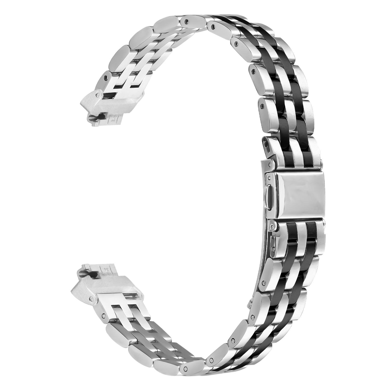 

For Fitbit Inspire HR/Inspire Watch Band Slim Five-Bead Stainless Steel Strap Silver/Black