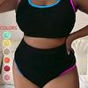 Damski strój kąpielowy tankini plus size w bloki kolorów tie-dye P017