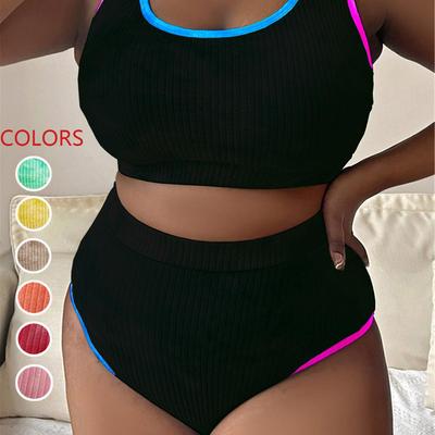 Costume da bagno tankini da donna taglie forti color block tie-dye P017